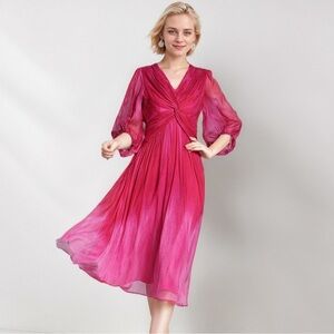 Silk V-Neck Dress Luxurious For Wedding Guest Chest 42 L-XL sK2